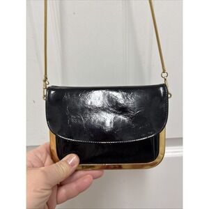Robert Bestien Black Patent Leather Shoulder Bag With Silm Gold Strap Vintage